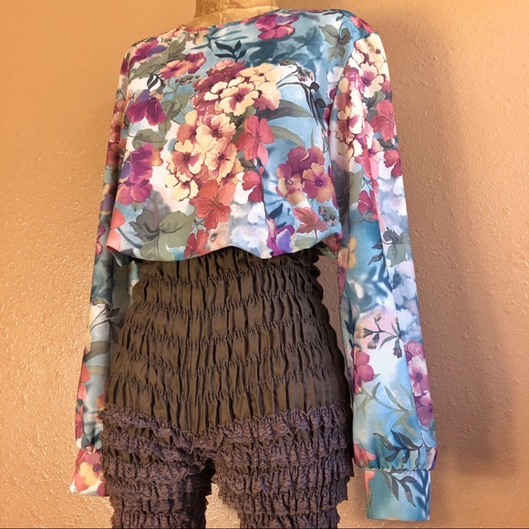 Vintage 90s Muted Floral Semi Sheer Long Sleeve Blouse - Picture 2 of 4